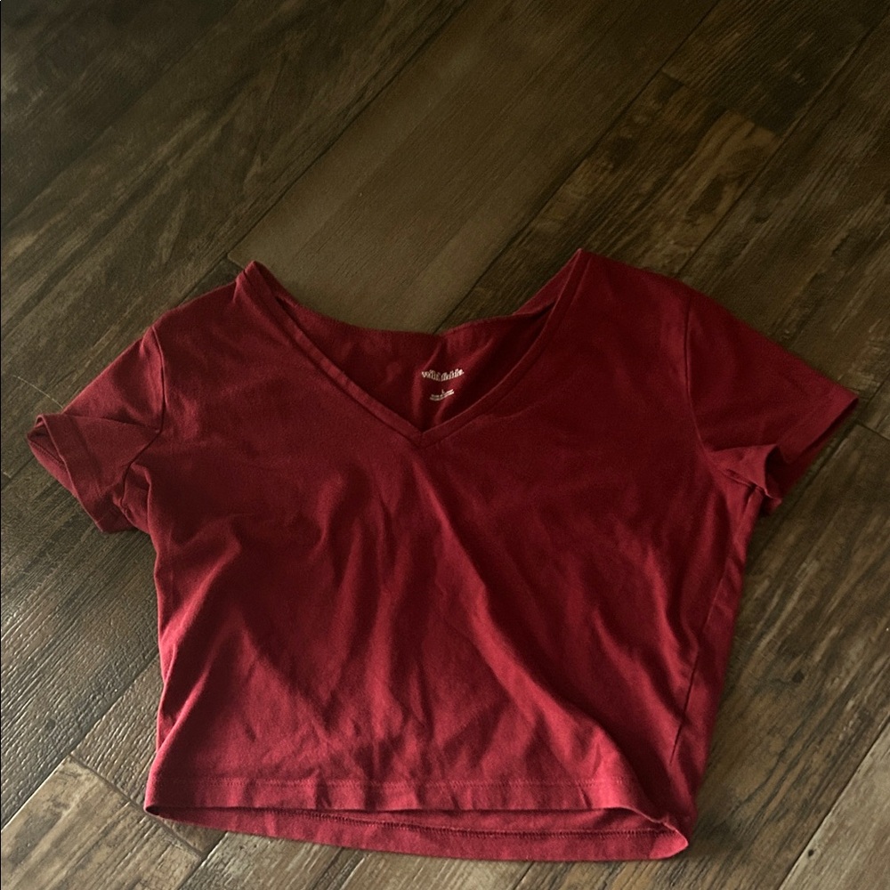 Wild Fable Burgundy V-Neck Crop Top